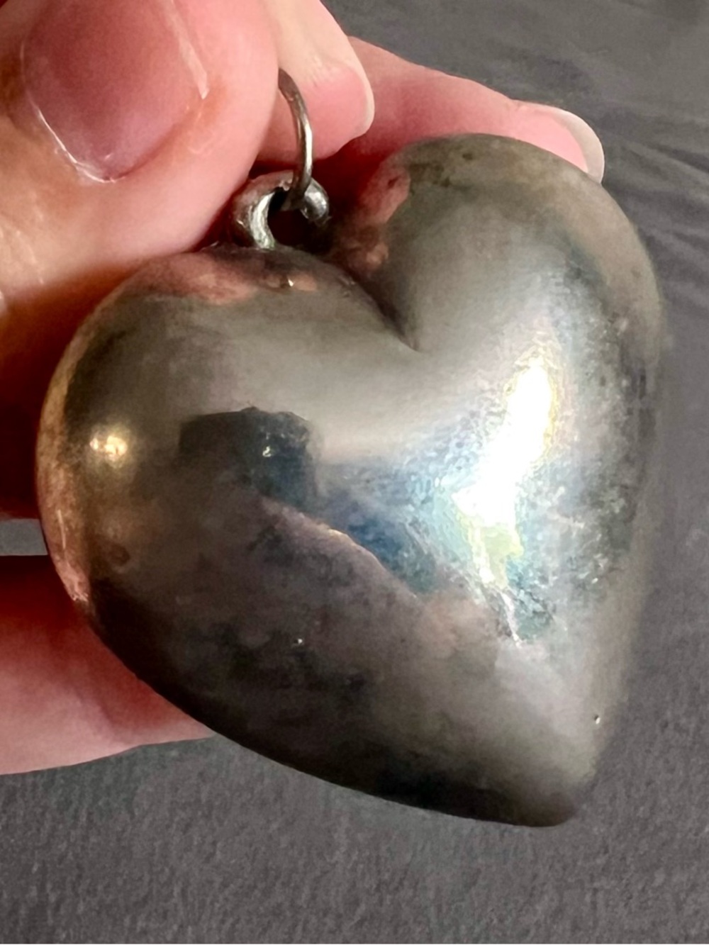 VTG 80s Silver Toned Bubble Heart Metal Pendant 3D 1.5x2”